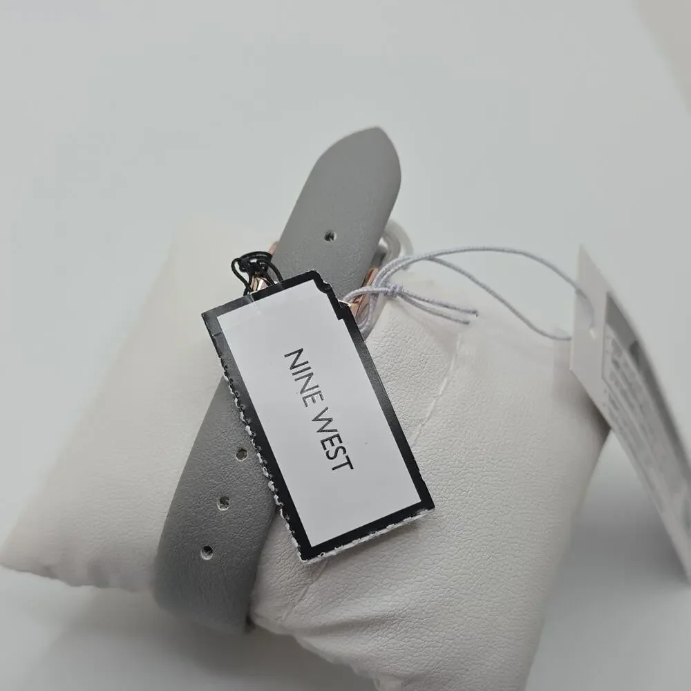 Nine West Women’s Analog Quartz Rectangle Watch Gray Leather Strap w/ Box